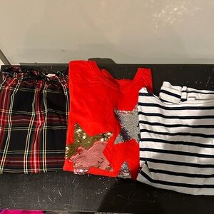 J. Crew Kids Red Star Shirt, Holiday Plaid Skirt, and Striped Top